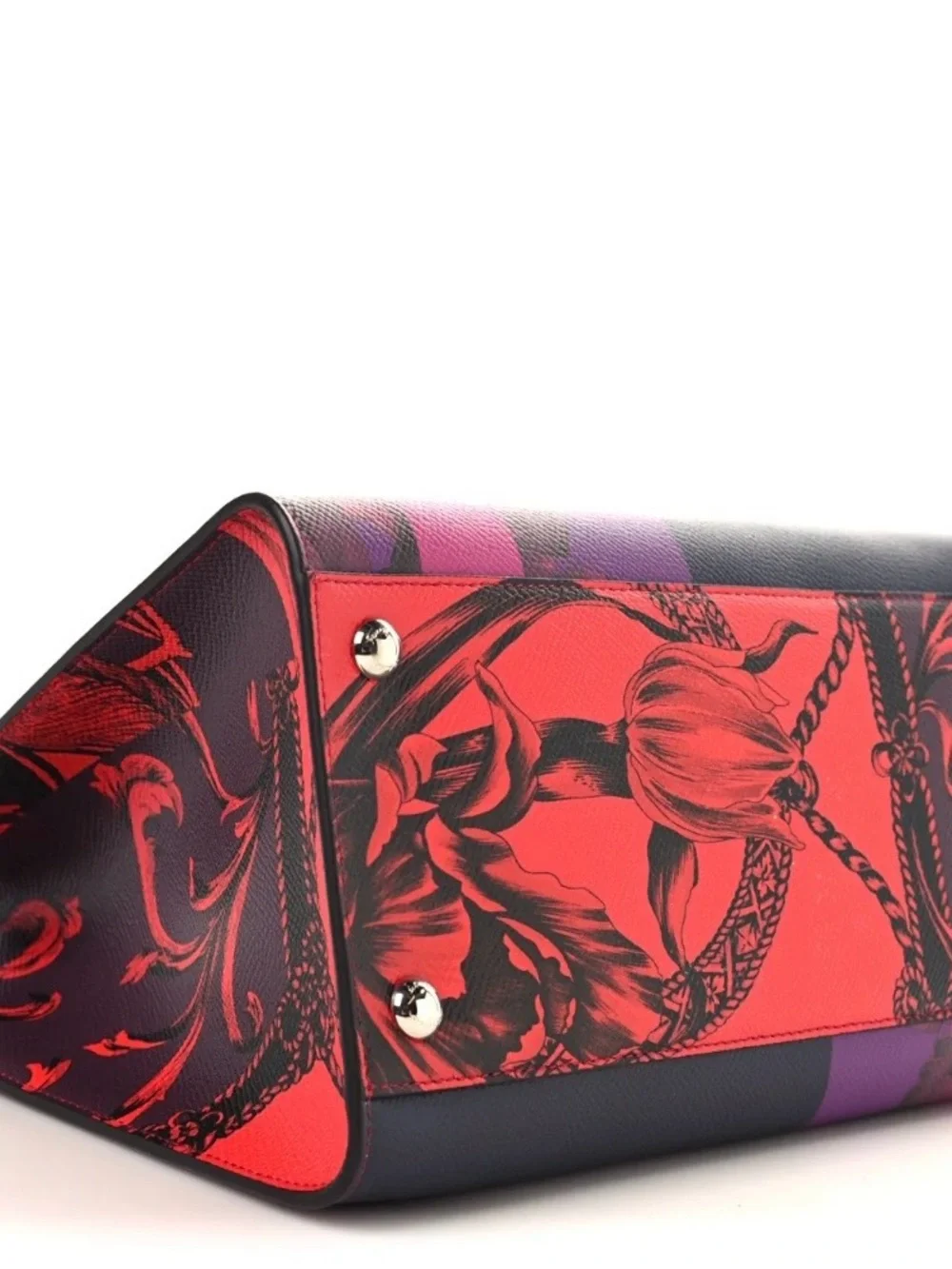 Salvatore Ferragamo Pink & Red Printed Leather Satchel with Bow Detail